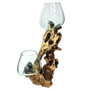 Glass Goblet on Wooden Base High Double
