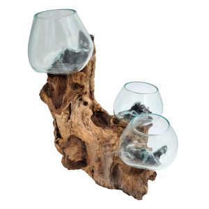 Glass Goblet on Wooden Base High Triple