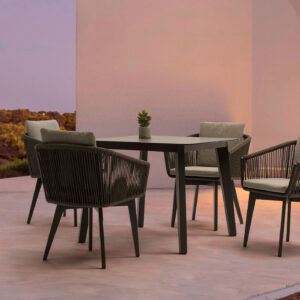 Diva 4 seater dining table. Aluminium frame, Ceramic Top Finish 90 x 90cm in Anthracite