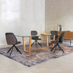 Evan Dining Table - Solid Wood Base &  Glass Top 180cm