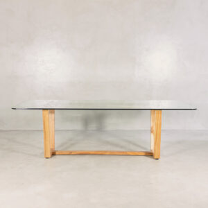 Evan Dining Table - Solid Wood Base & Glass Top 240cm