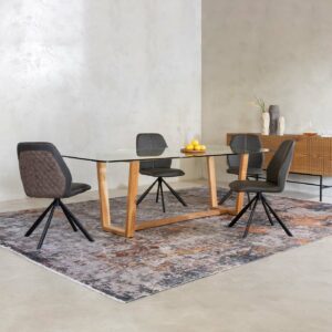 Evan Dining Table - Solid Wood Base & Glass Top 240cm