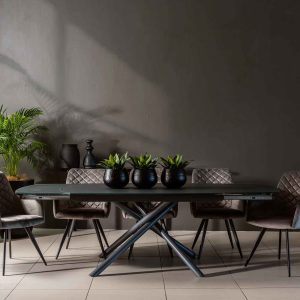 Wyndham 6-8 seater extendable dining table. Aluminium frame, Tempered glass top, 220x100cm in Dark Grey